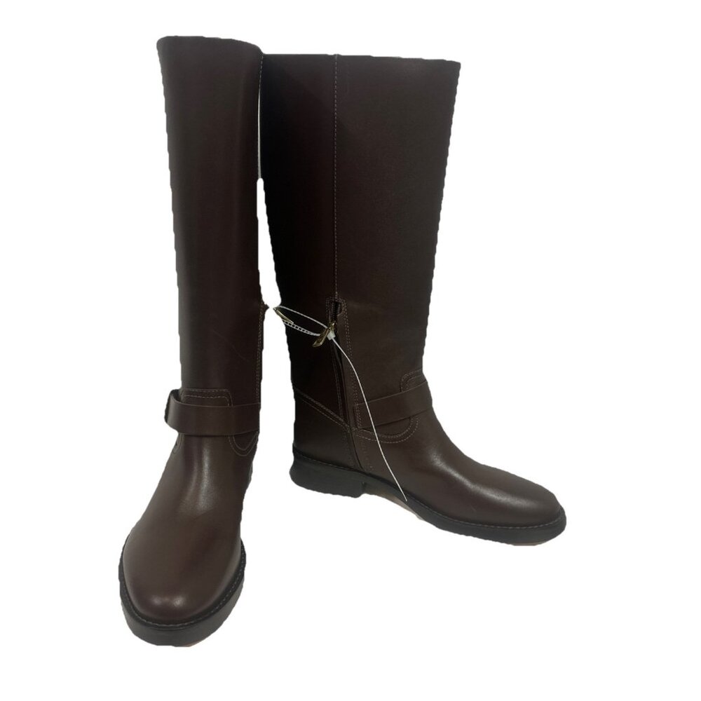 Coach Women’s 9.5 Madeline Buckle Tall Riding Boots Maple Brown Block Heel - Picture 6 of 11